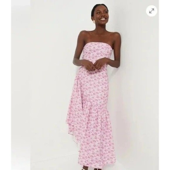 Tuckernuck Hyacinth House Assymetrical Ruffle Floral Camellia Strapless Dress L - Picture 1 of 10